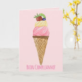 イタリアン誕生日水色アイスクリームカード カード (黄色い花)