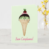 イタリアン誕生日水色アイスクリームカード カード (黄色い花)