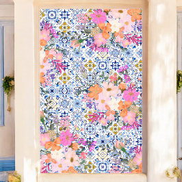 イタリアン青タイル水色フローラブライダル ポスター