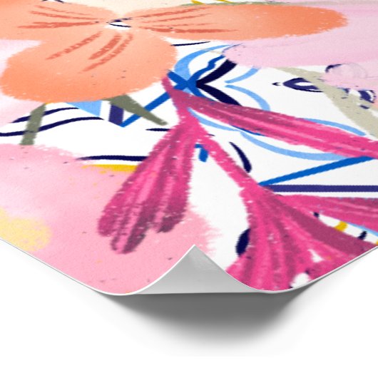 イタリアン青タイル水色フローラブライダル ポスター (角)