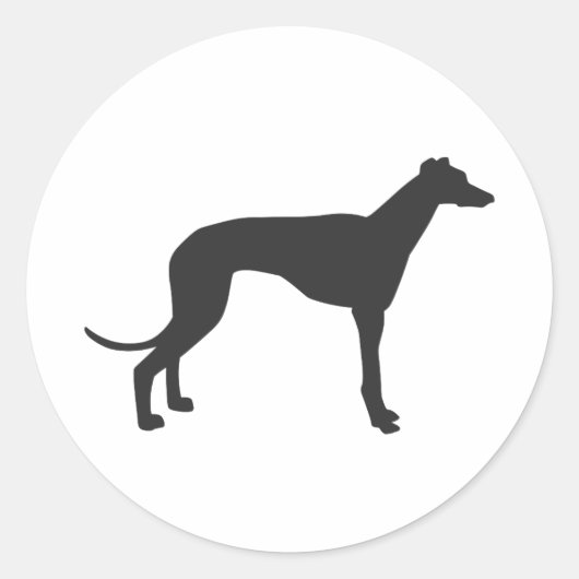 イタリアン黒のGreyhoundシルエット ラウンドシール (正面)