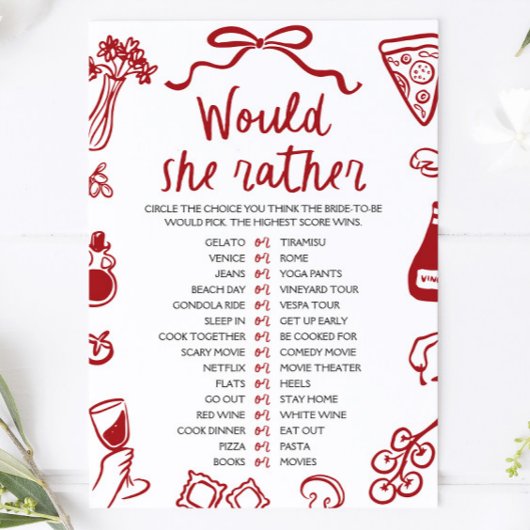 イタリアン アモーレ ウェディングシャワーゲーム 「Would She Rather」 招待状