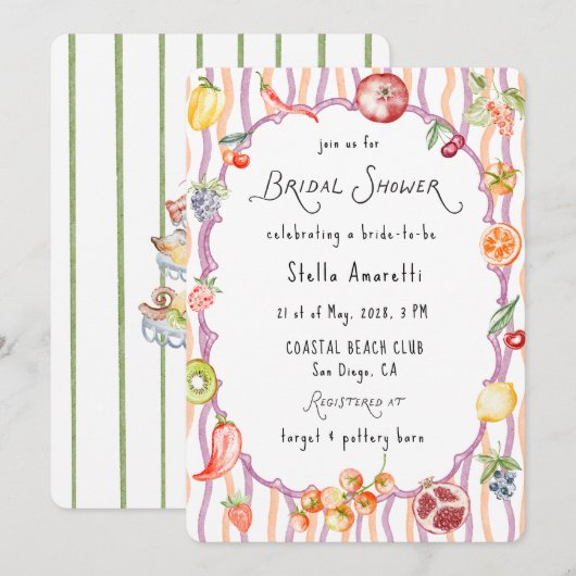 イタリアン ウォーターカラー ラスティック ブライダル シャワー 招待状 (正面/裏面)