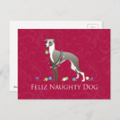 イタリアン・グレーハウンドのクリスマスのデザイン シーズンポストカード (正面/裏面)