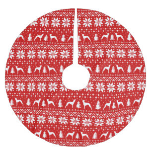 イタリアン・グレーハウンドはクリスマスパターンのシルエットを描きます ブラッシュドポリエステルツリースカート