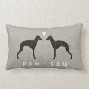 イタリアン・グレーハウンドは愛のシルエットを描きます-個人化して下さい ランバークッション
