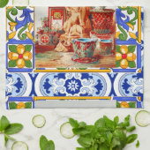 イタリアン，シシリアのアート，マイオリカ，タイル，バロックアート  キッチンタオル (折り畳み)