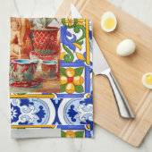 イタリアン，シシリアのアート，マイオリカ，タイル，バロックアート  キッチンタオル (四つ折り)