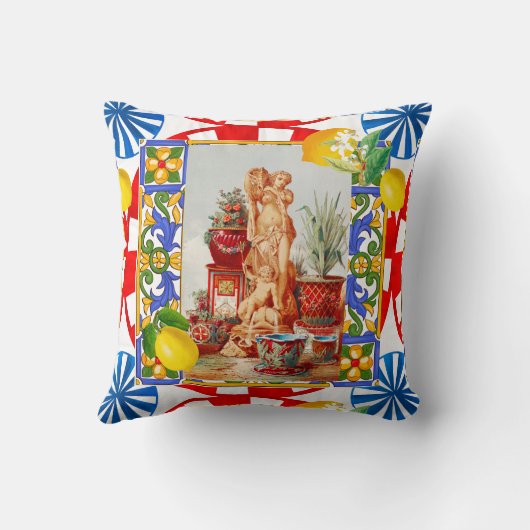 イタリアン,シシリアのアート,マイオリカ,タイル,バロックアート クッション (裏面)