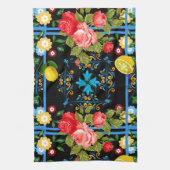 イタリアン，シシリア人，フローラ，マジョリカ模様   キッチンタオル (縦)