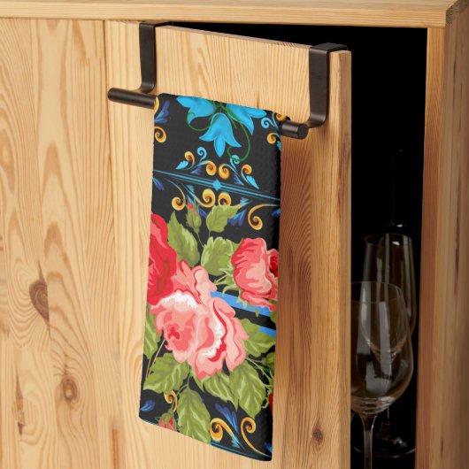 イタリアン，シシリア人，フローラ，マジョリカ模様   キッチンタオル (三つ折り)