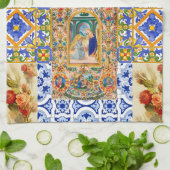 イタリアン，シシリア，聖マリア，ヴァージンマリア，マイオリカ キッチンタオル (折り畳み)