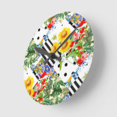 イタリアン，シチリアアート，パッチワーク，夏の花 ラウンド壁時計 (傾斜)