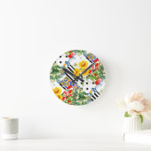 イタリアン，シチリアアート，パッチワーク，夏の花 ラウンド壁時計 (ホーム)