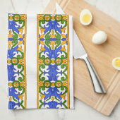 イタリアン，シチリア美術，マジョリカパターン キッチンタオル (四つ折り)