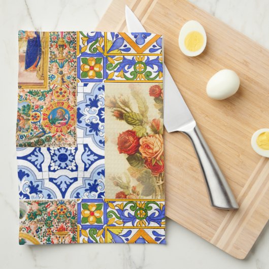 イタリアン,シチリア,聖マリア,ヴァージンマリア,マイオリカキ キッチンタオル (四つ折り)