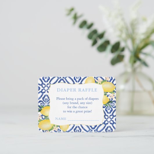 イタリアン タイル アンド レモン ベイビー シャワー おむつくじ エンクロージャーカード (スタンド正面)