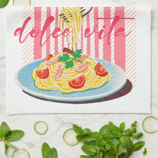 イタリアン パスタ スパゲッティ キッチンタオル (折り畳み)