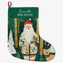 イタリアン ビンテージ サンタクロースのクリスマスグッズ Buon Natale ラージクリスマスストッキング