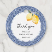 イタリアン フローラル & ブルー タイルの結婚前お礼メッセージ フェイバータグ (裏面)