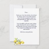 イタリアン ブルーのタイルがアーチを描くレモンのブライダルシャワー サンキューカード (裏面)