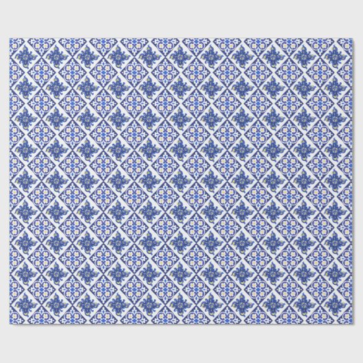 イタリアン ブルーイエロー タイル パターン ブライダル シャワー ラッピングペーパー (フラット)