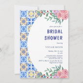 イタリアン ブルータイル メディテレーニアン ブライダルシャワー 招待状 (正面)