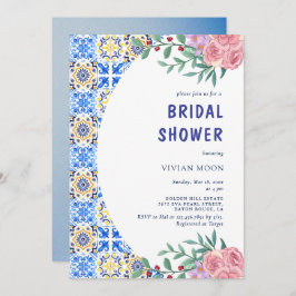 イタリアン ブルータイル メディテレーニアン ブライダルシャワー 招待状