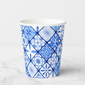 イタリアン ブルー アンド ホワイト タイル バースデー パーティー 紙コップ (裏面)
