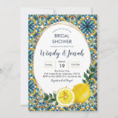 イタリアン ブルー タイル レモン メインスクイーズ ブライダルシャワー 招待状 (正面)
