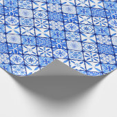 イタリアン ブルー & ホワイト タイル パターン ラッピングペーパー (角)