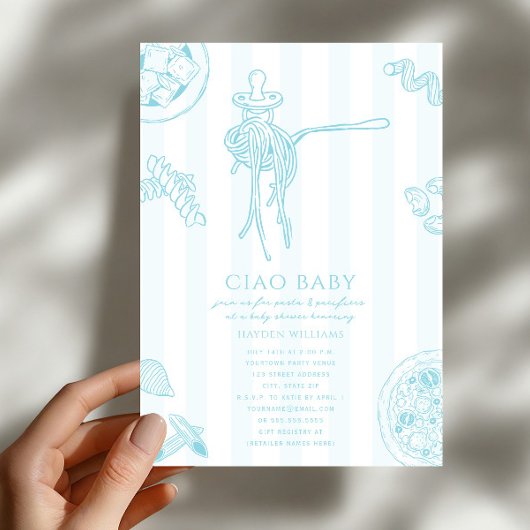 イタリアン・ボーイ・ベビーシャワー Ciao Pasta & Pacifiers 招待状