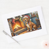 イタリアン・マスティフの暖炉とクリスマスツリーのイルミネーション 長方形シール (封筒)