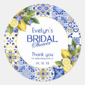 イタリアン モザイク ブルー タイル レモン ブライダル シャワー ラウンドシール (正面)