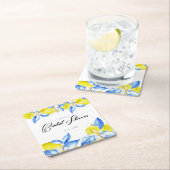 イタリアン レモン フローラル ブライダル シャワー 招待状 スクエアペーパーコースター (インサイチュ)