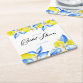 イタリアン レモン フローラル ブライダル シャワー 招待状 スクエアペーパーコースター (アングル)