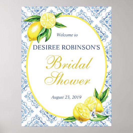 イタリアン レモン ブライダルシャワー ウェルカムサイン 青タイル ポスター (正面)