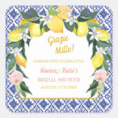 イタリアン レモン ブルー タイル グラツィエ ミッレ ブライダル シャワー スクエアシール (正面)