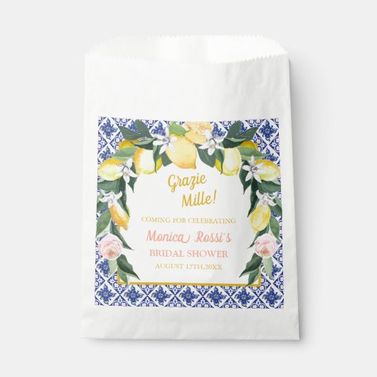 イタリアン レモン ブルー タイル グラツィエ ミッレ ブライダル シャワー フェイバーバッグ (正面)