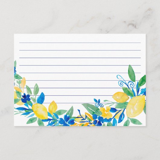 イタリアン レモン ブルー フラワースクリプト ウェディング レシピ エンクロージャーカード (裏面)