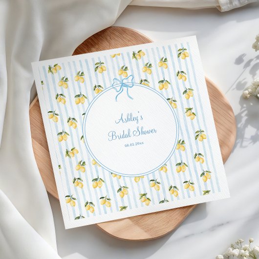 イタリアン レモン ブルー ボウ ブライダル シャワー ペーパー スタンダードカクテルナプキン