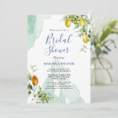 イタリアン レモン ブルー 花のスクリプト ブライダル シャワー 招待状 (スタンド正面)