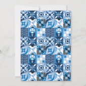 イタリアン レモン ブルー 花のスクリプト ブライダル シャワー 招待状 (裏面)