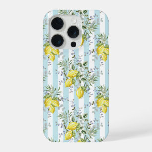 イタリアン レモン 開花 花柄 ストライプ 地中海風 iPhone 15 PROケース