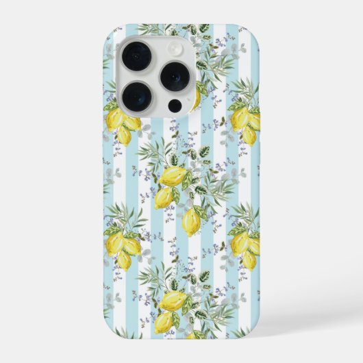 イタリアン レモン 開花 花柄 ストライプ 地中海風 iPhoneケース (裏面)