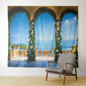 イタリアン ヴィラ ビーチ シーン ターコイズ ブルー シー タペストリー (インサイチュ(横))