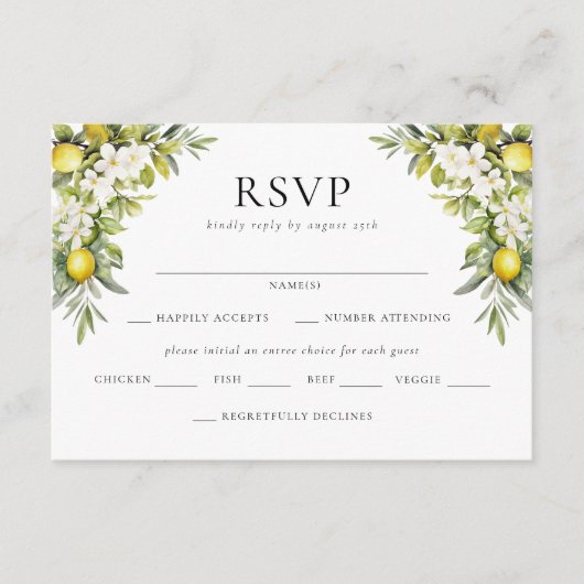 イタリアン ヴィラ レモン & オリーブ ウェディング RSVP エンクロージャーカード (正面)