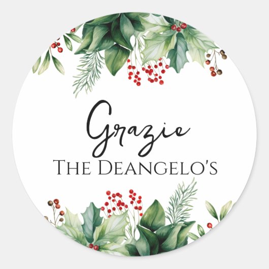 イタリアンChristmas Grazieありがとう ラウンドシール (正面)