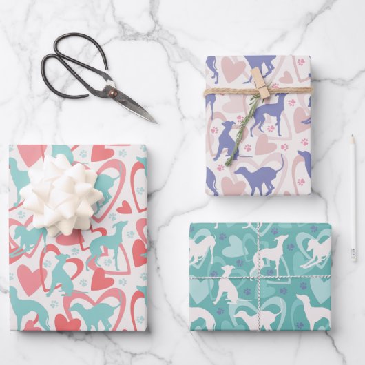 イタリアンgreyhoundハートポー可愛い犬ラブパターン ラッピングペーパーシート (正面)