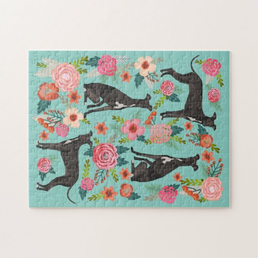 イタリアンGreyhoundヴィンテージ花模様 ジグソーパズル (横)